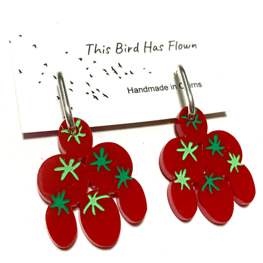 THIS BIRD HAS FLOWN - “Med Earrings- Tomatoes” HUGGIE HOOP CHARM EARRINGS