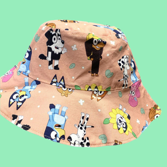 Teacups n Quilts- Bluey Characters Peach Fabric Hat- Kids Size Medium