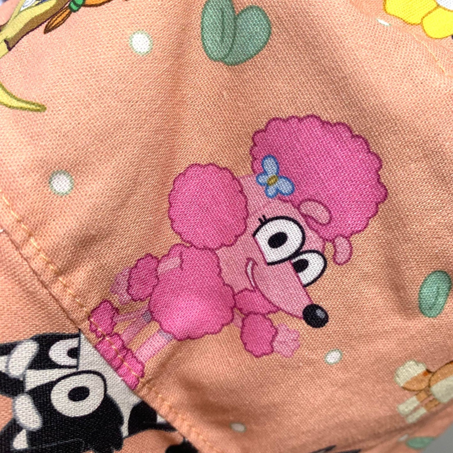 Teacups n Quilts- Bluey Characters Peach Fabric Hat- Kids Size Medium