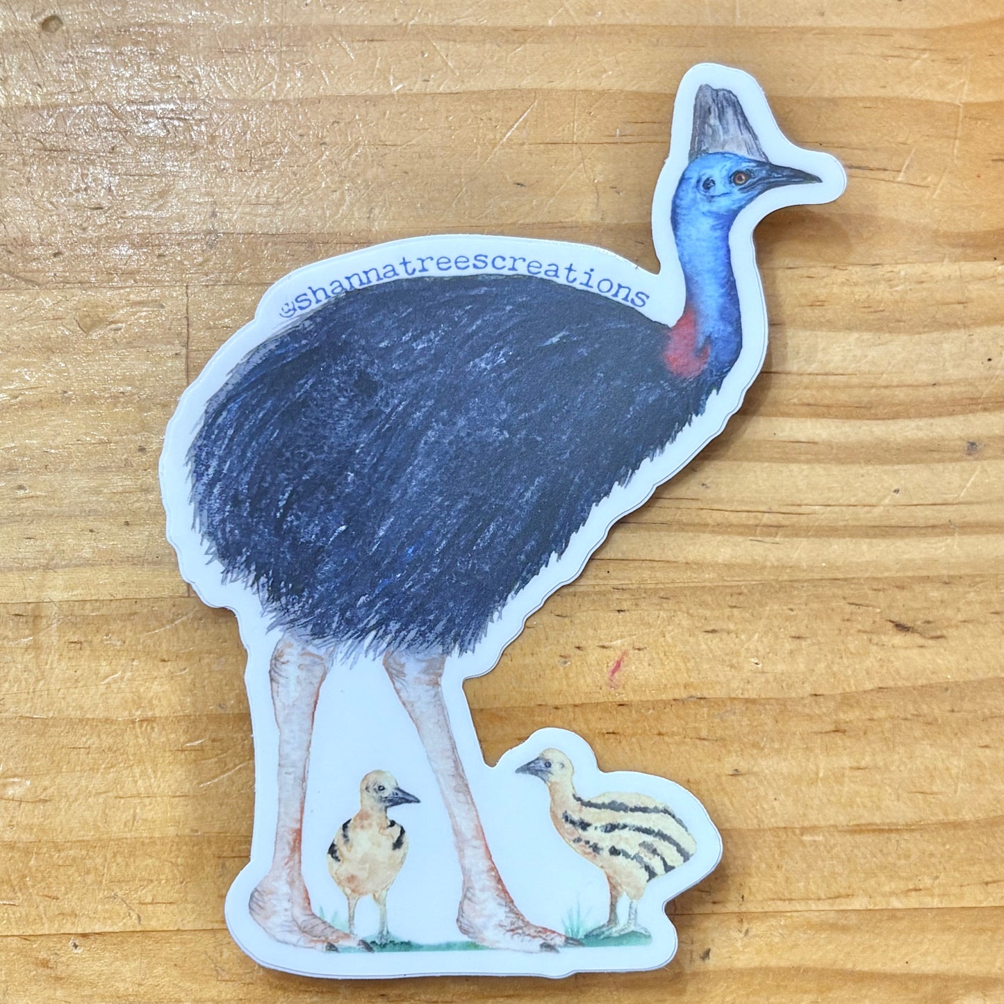 Shanna Trees Creations- Cassowary with Chicks - Large Sticker