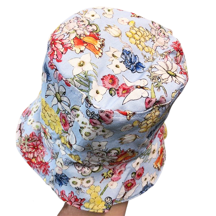 Teacups n Quilts - May Gibbs Light Blue Background Fabric Hat- Kids Size Medium