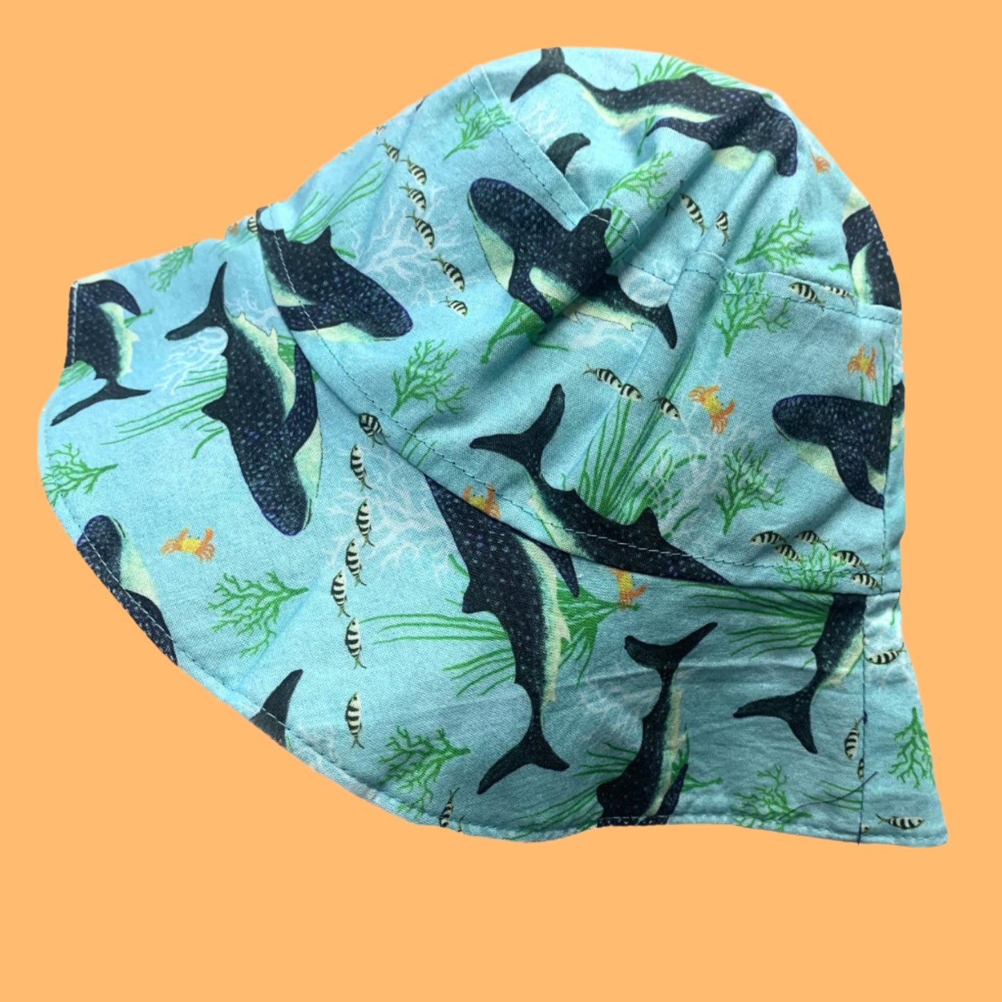 Teacups n Quilts- Whale Sharks Fabric Hat - Kids Size Large