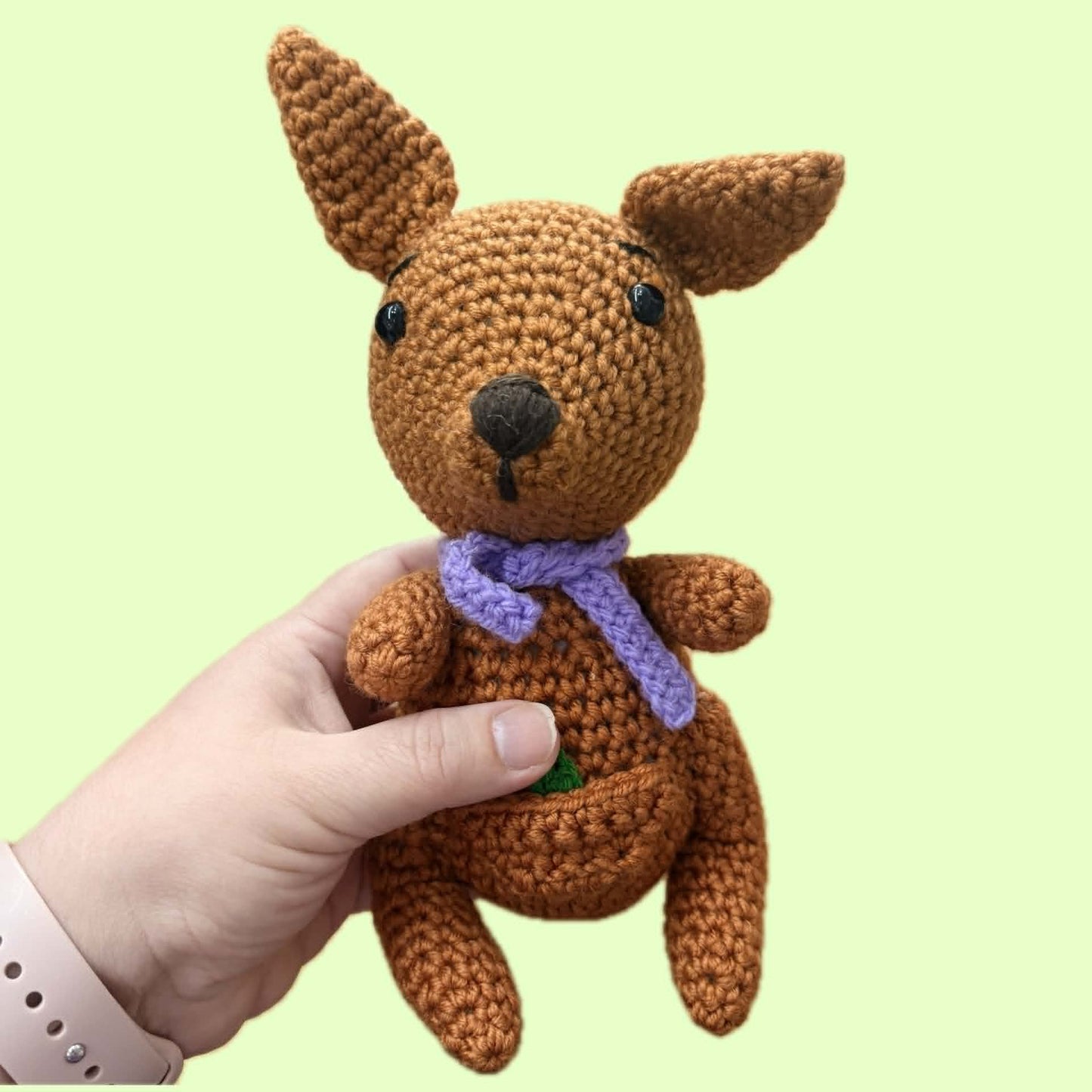 BEAKNITS- Crochet Kangaroo- Purple Bow with Gum Leaf