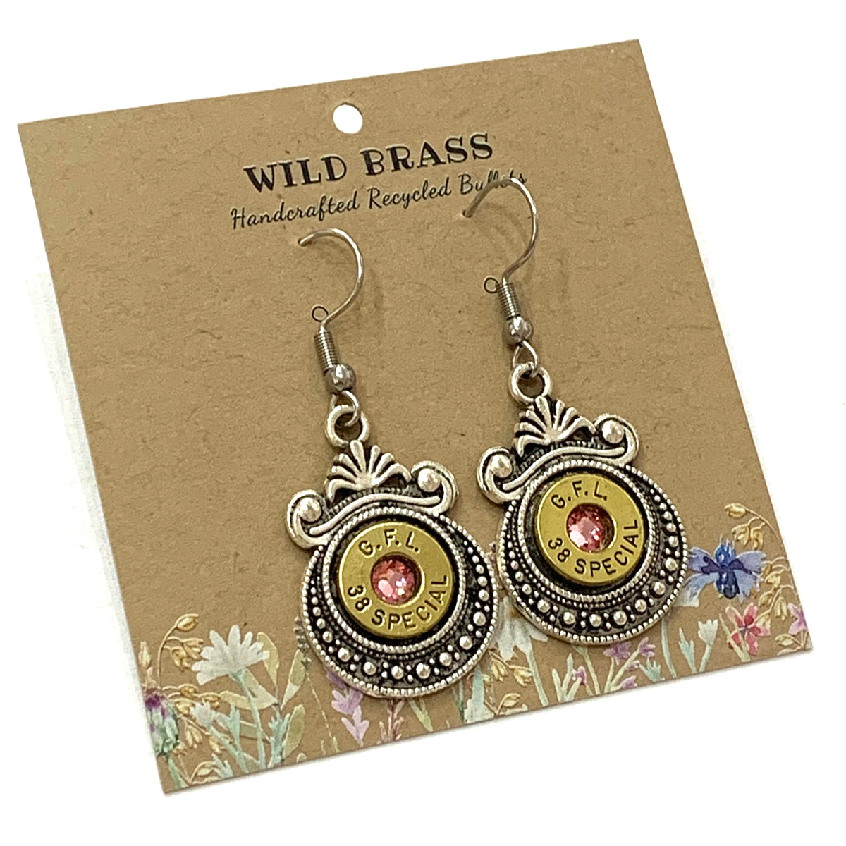 WILD BRASS- Aztec Drops- Pink Swarovski Crystal