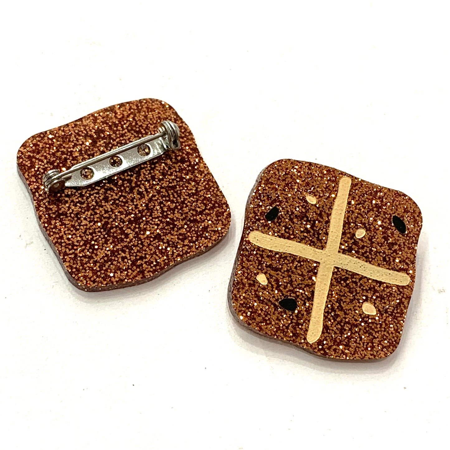 MAKIN' WHOOPEE - Mini Hot Cross Bun Brooch- Copper Glitter