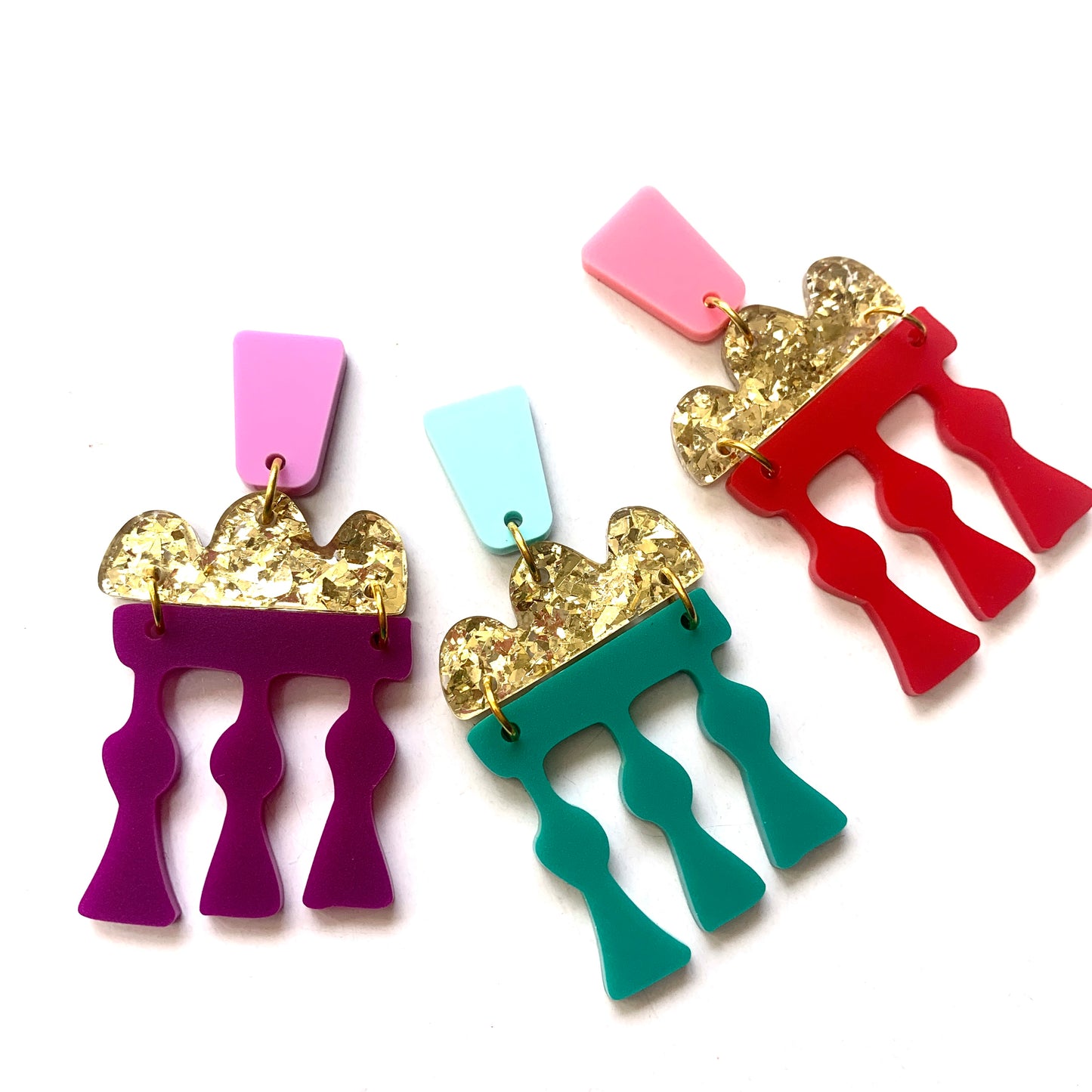 THIS BIRD HAS FLOWN - “Temple Earrings- Red” STATEMENT DANGLE EARRINGS