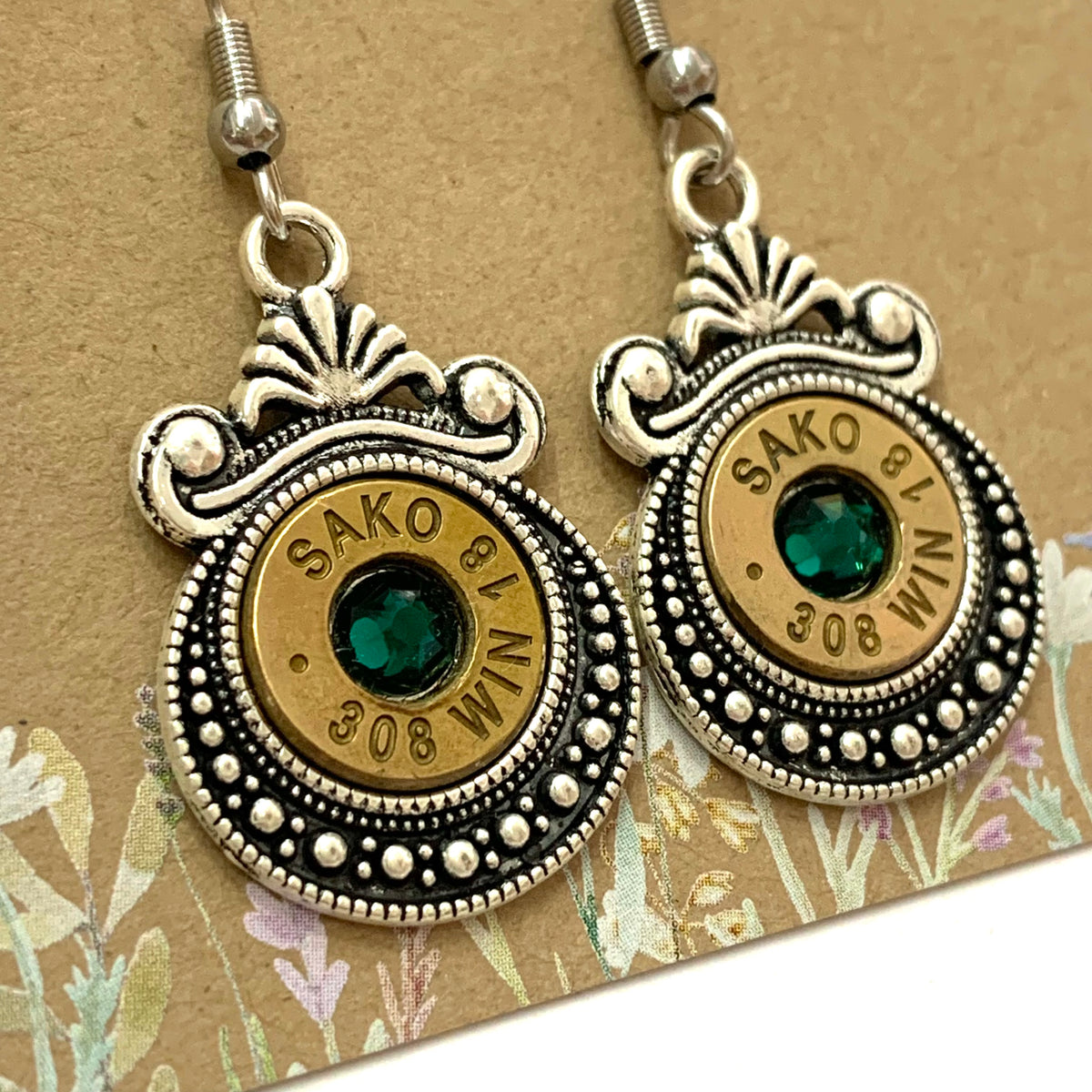 WILD BRASS- Aztec Drops- Emerald Green Swarovski Crystal
