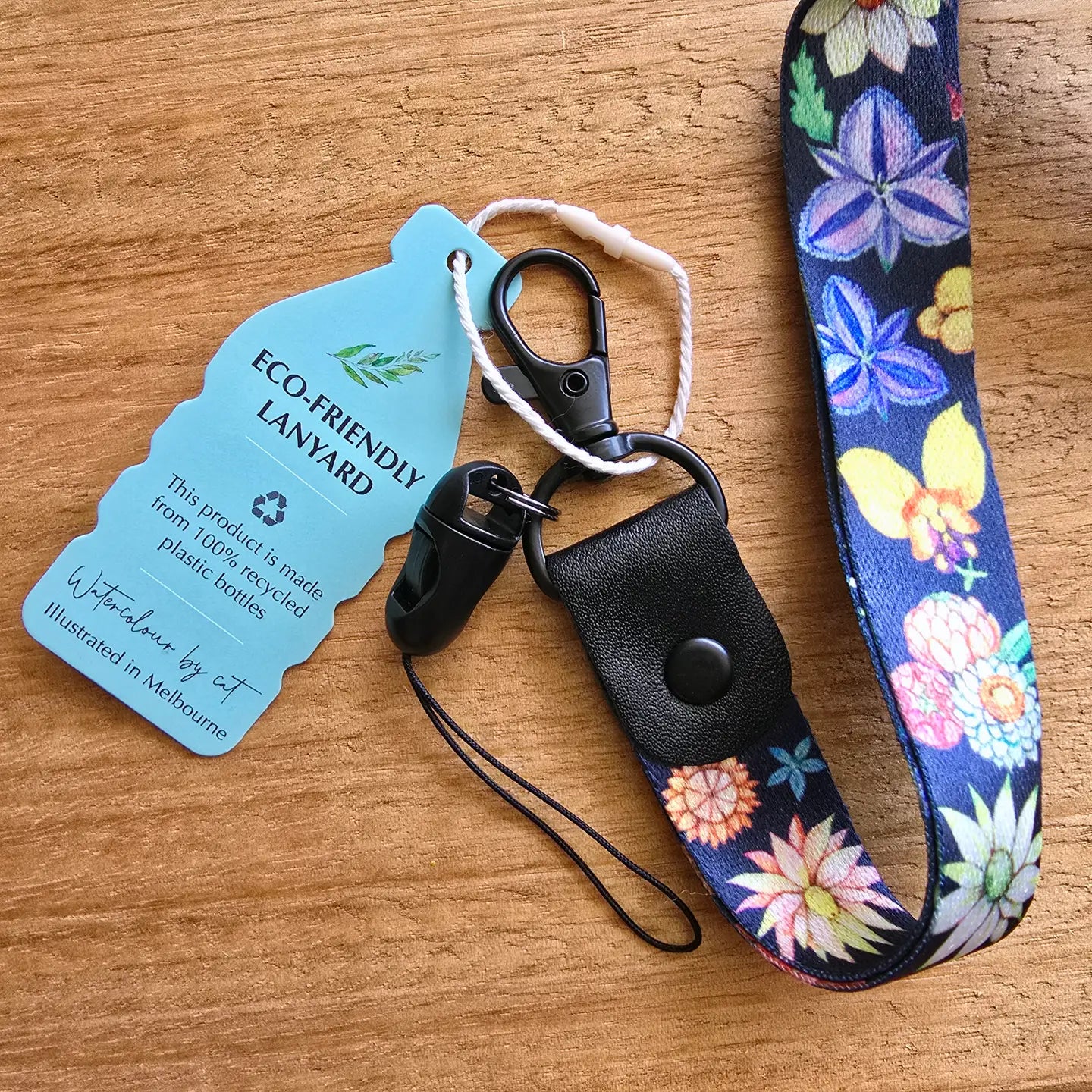 WATERCOLOURS BY CAT- Australian Native Flower Lanyard - Dark Blue