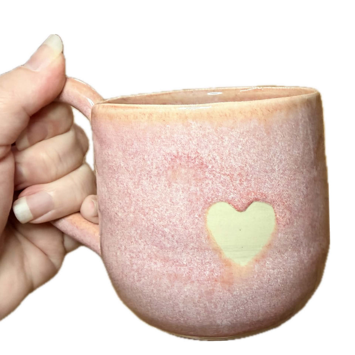 EARTH BY HAND- Hand Painted Pink Heart Glazed Mug