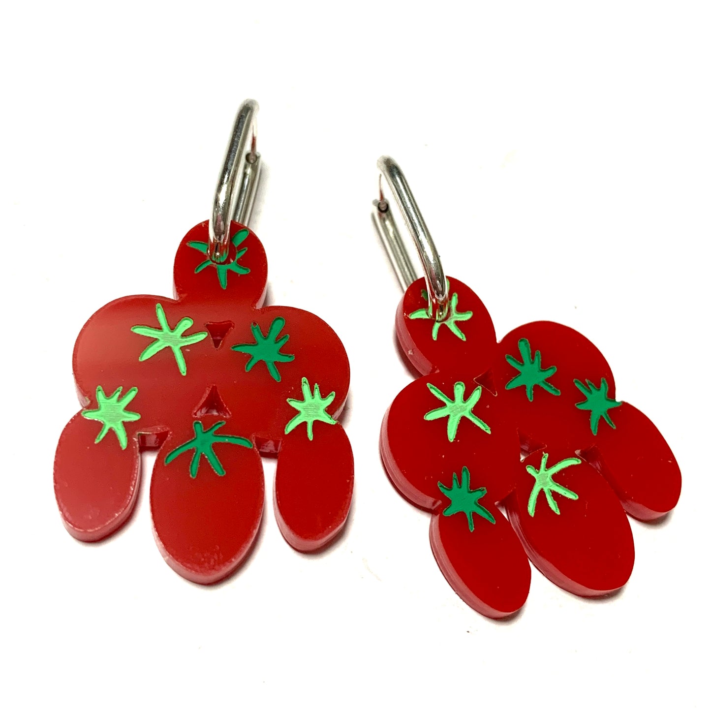 THIS BIRD HAS FLOWN - “Med Earrings- Tomatoes” HUGGIE HOOP CHARM EARRINGS