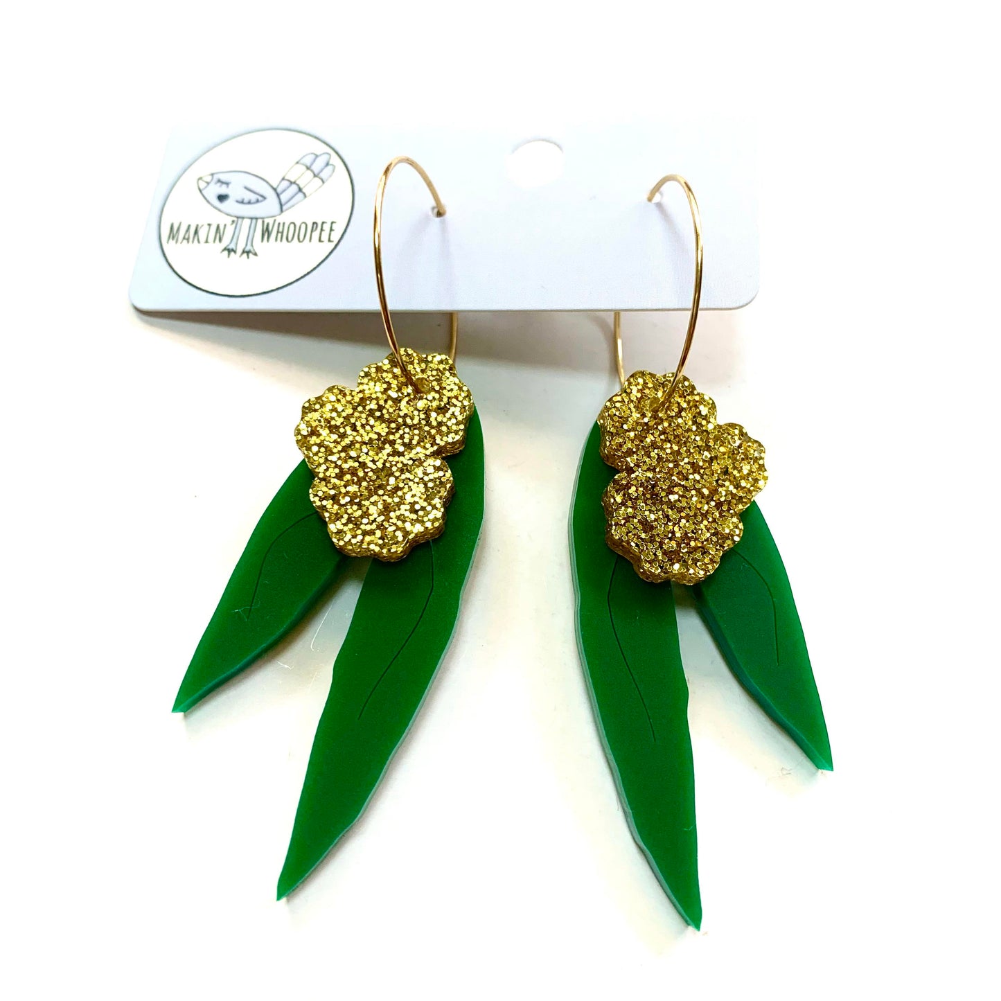 MAKIN' WHOOPEE - "Wattle Ya Know" - Hoop Dangles- Gold Glitter