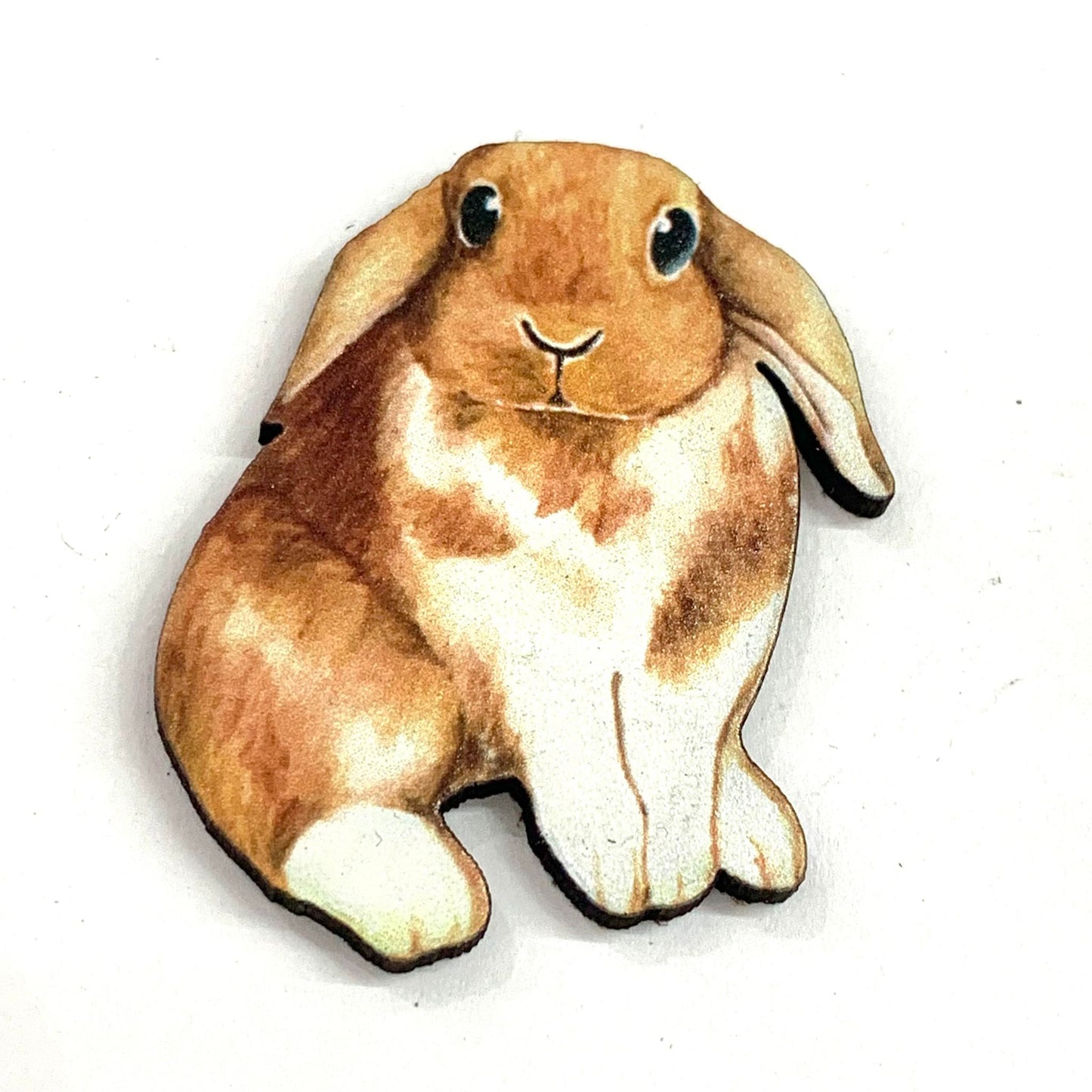 MAKIN' WHOOPEE BROOCH - Lop Earred Easter Bunny - Printed Timber Brooch