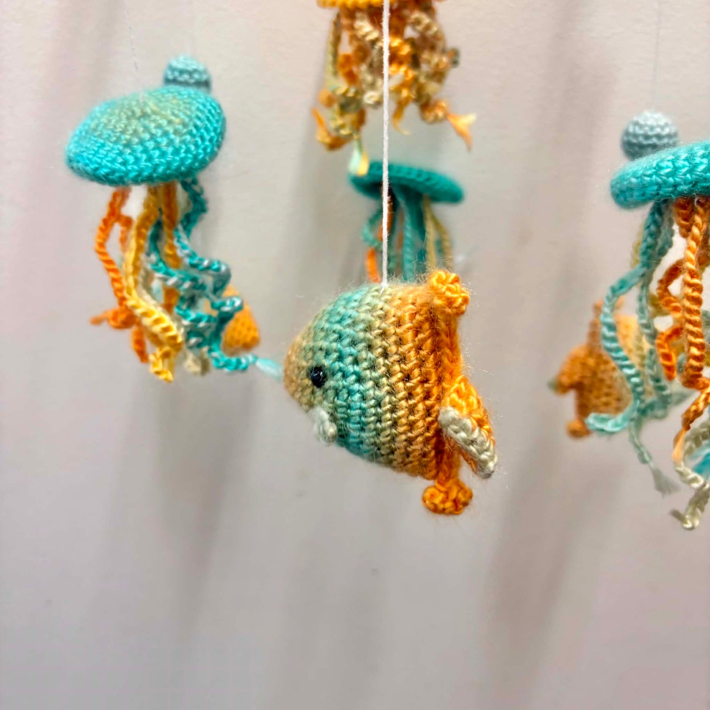 BEAKNITS- CROCHETED UNDER THE SEA MOBILE #6- Blue Ring with jellyfish and fish