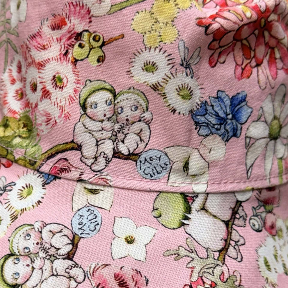 Teacups n Quilts - May Gibbs Fabric Hat - Pink Background - Kids Size XXS