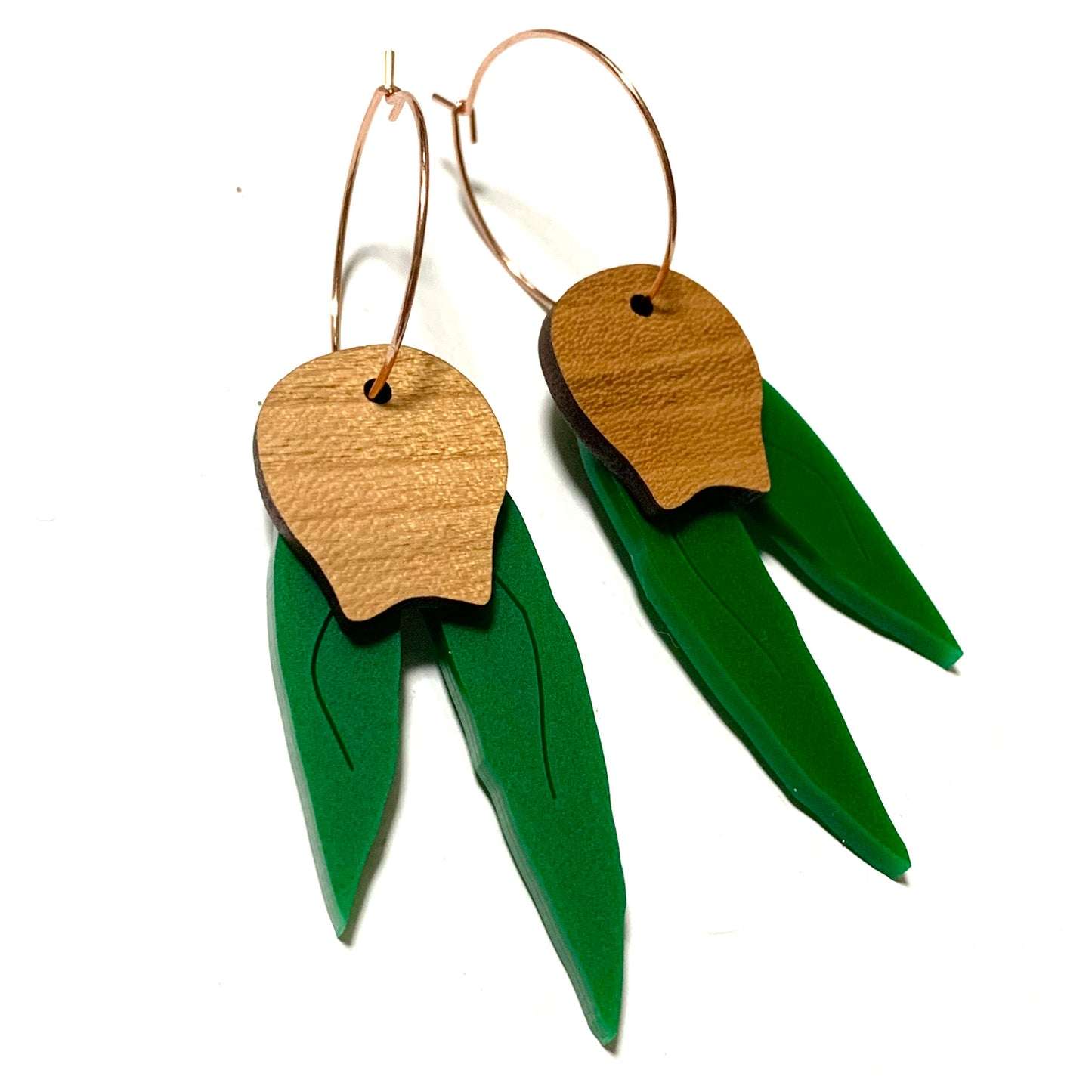 MAKIN' WHOOPEE - "Goody Gum Drops" - Hoop Dangles- Cedar Wood & Jungle Green