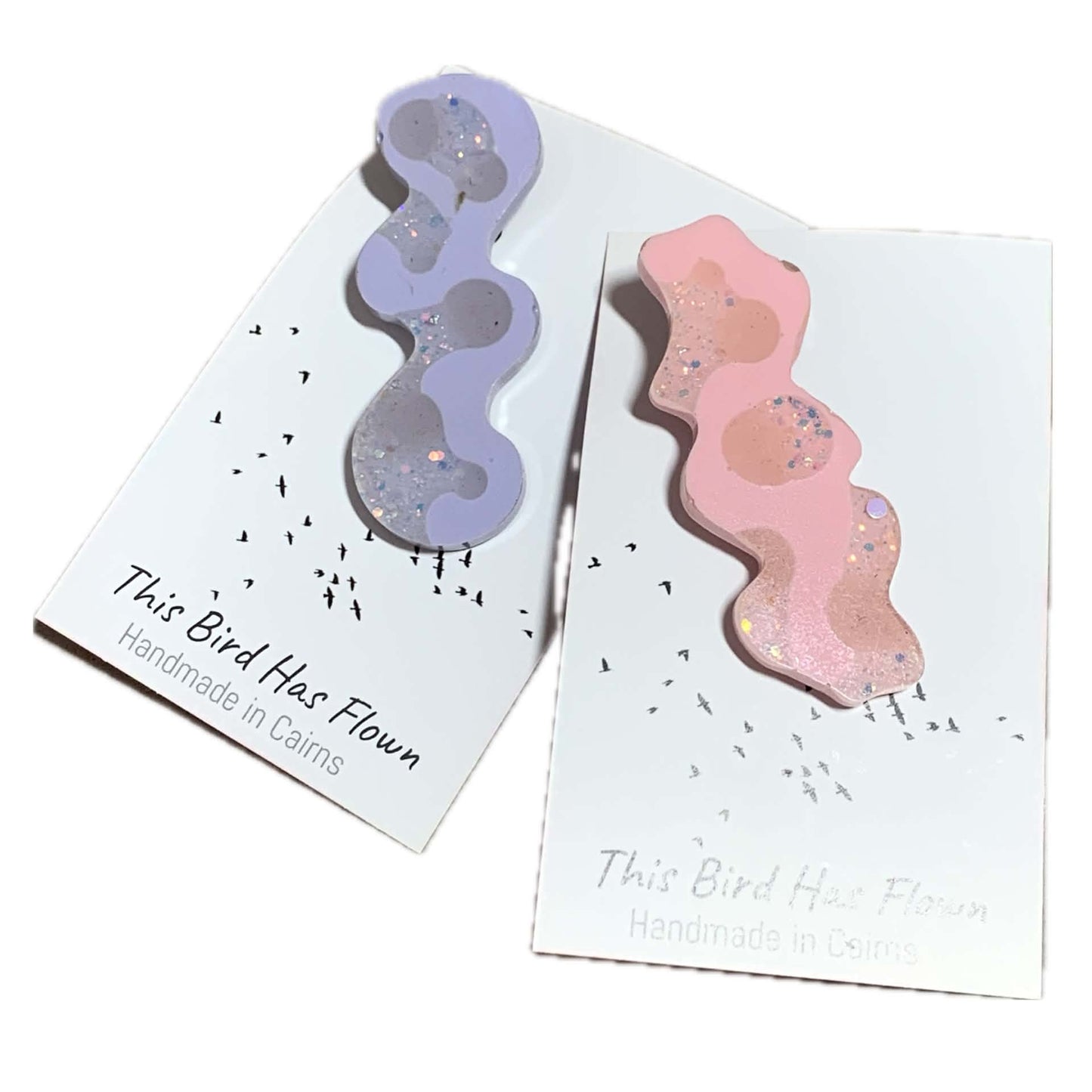 THIS BIRD HAS FLOWN - Pink Squiggles - Large Acrylic Alligator Hair Clip