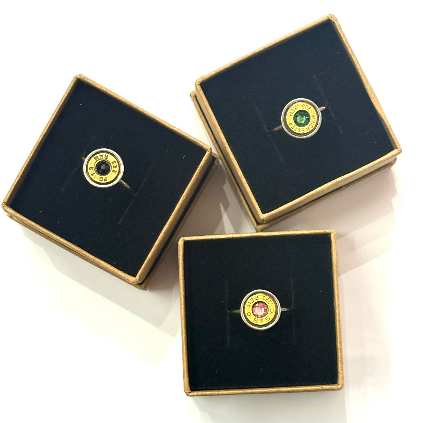WILD BRASS- Adjustable Rings- Black Swarovski Crystal