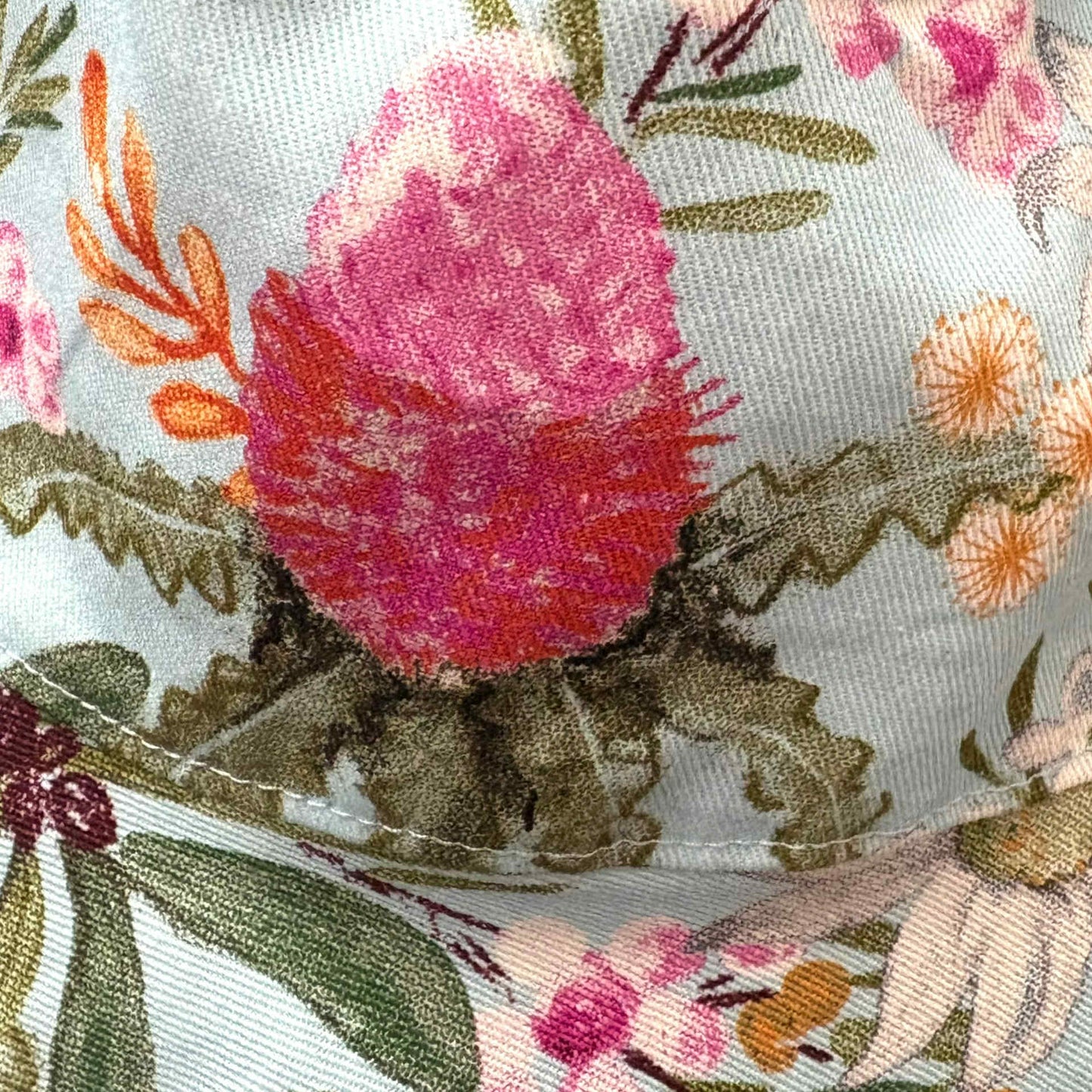 Teacups n Quilts- Blue Possum and Banksia Fabric Hat- Kids Size Large