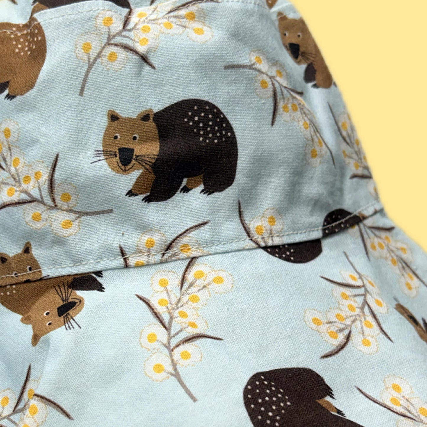 Teacups n Quilts- Wombats and Wattle Fabric Hat - Kids Size Medium