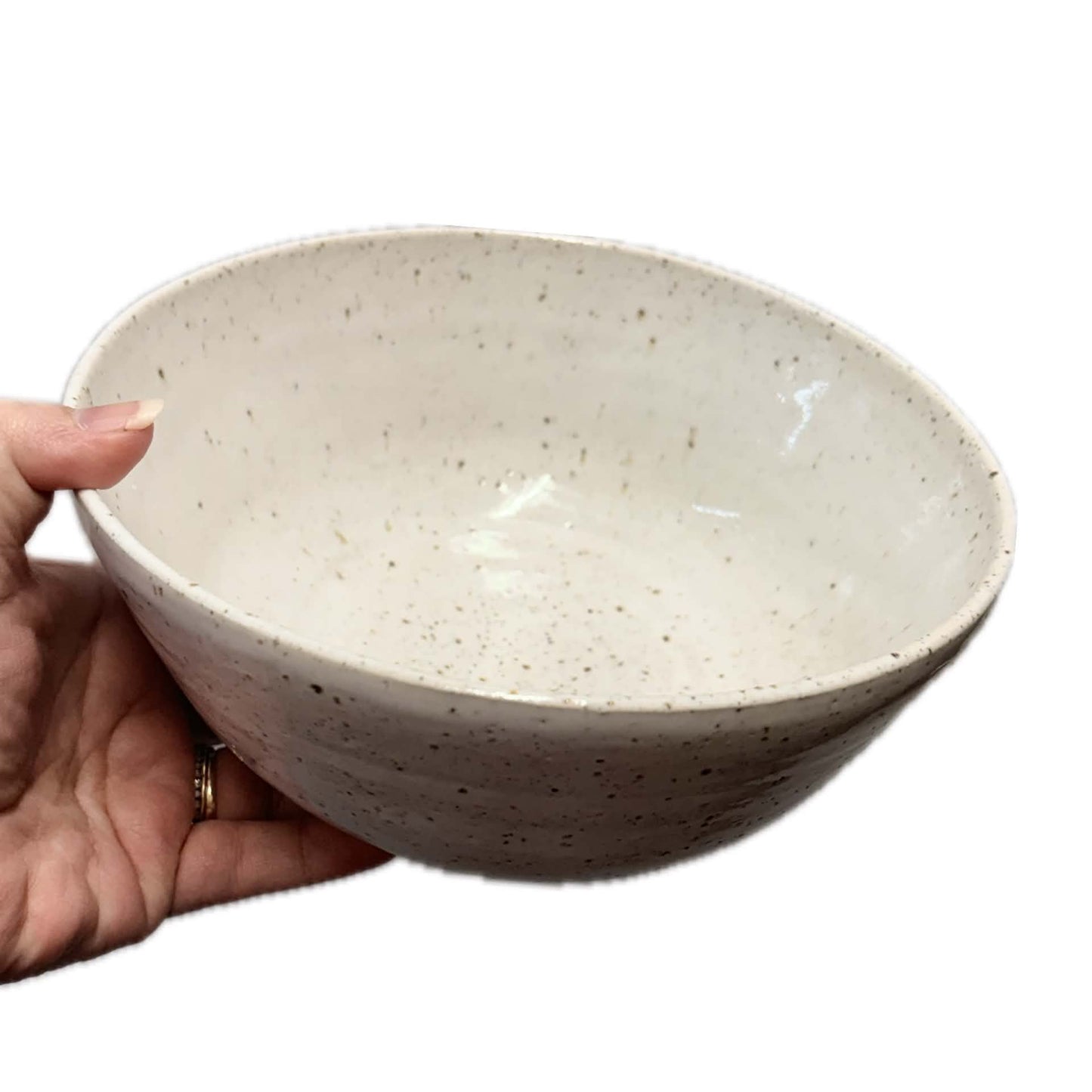 EARTH BY HAND- Salad Bowl - Speckled White- WITH SERVERS