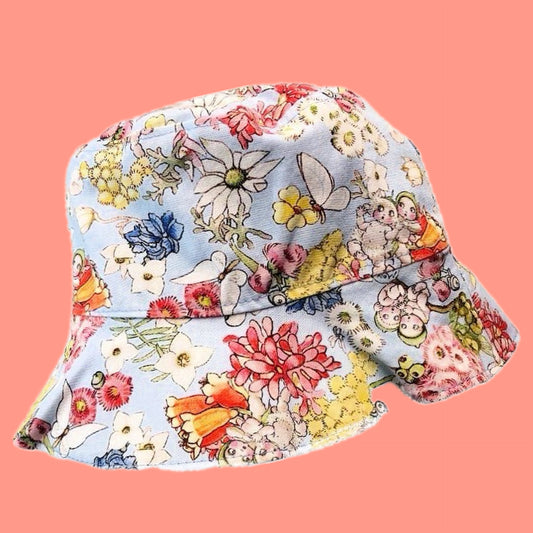 Teacups n Quilts - May Gibbs Light Blue Background Fabric Hat- Kids Size Medium