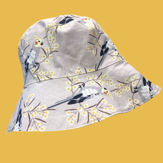 Teacups n Quilts-Cockatiels Fabric Hat- Adult Size