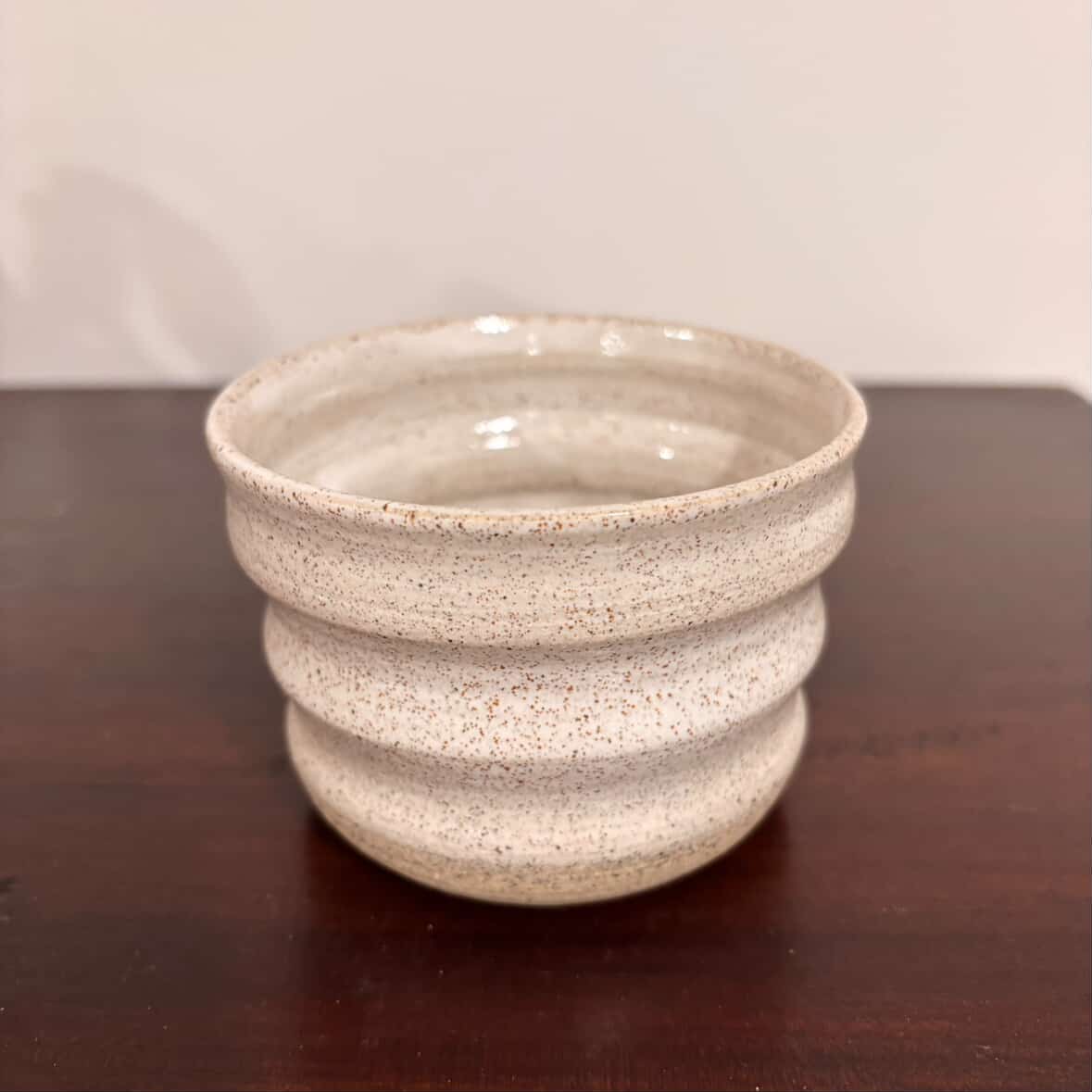 POTTERESS BY ALICIA - Wobbly Cup Brown Clay White Glaze #1