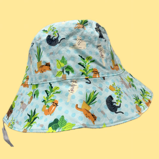 Teacups n Quilts- Cats and Plants Fabric Hat - Adult Size