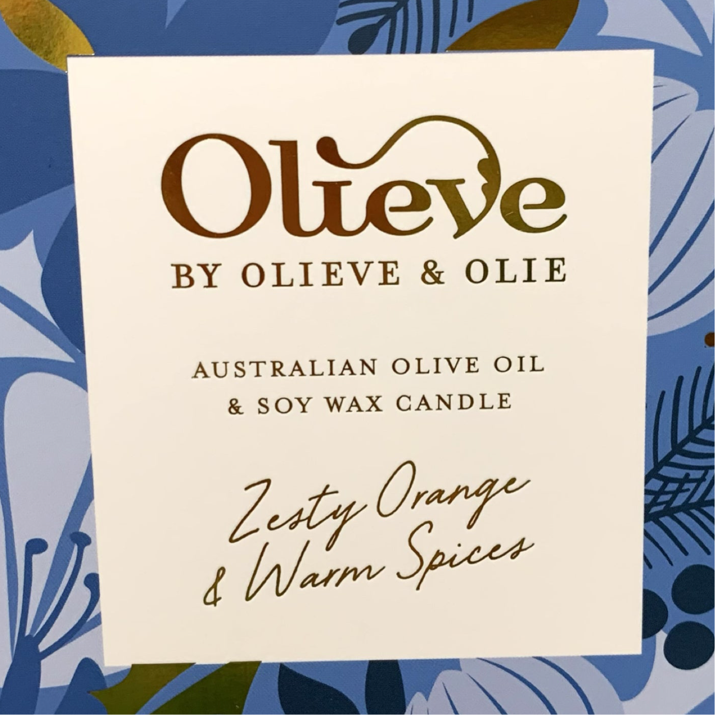 OLIEVE AND OLIE- "Zesty Orange & Warm Spices"- Christmas Candle- Blue Box