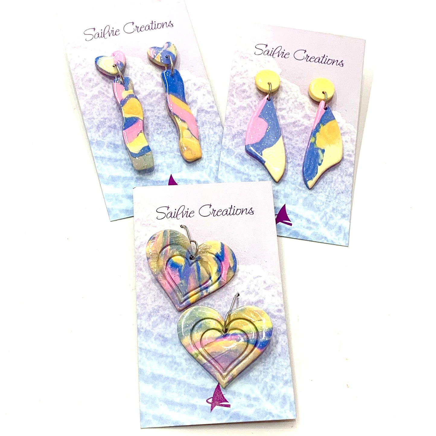 Sailvie Creations - Pina Colada Heart Stud Stick Dangle Earrings