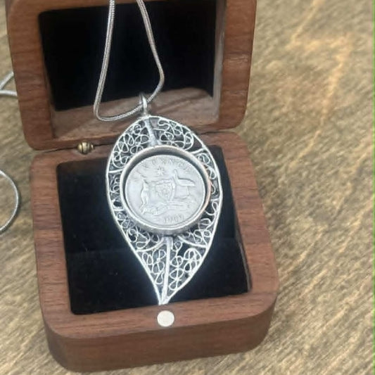 MOLLY MADE- 1950 Sixpence and Leaf Pendant Necklace