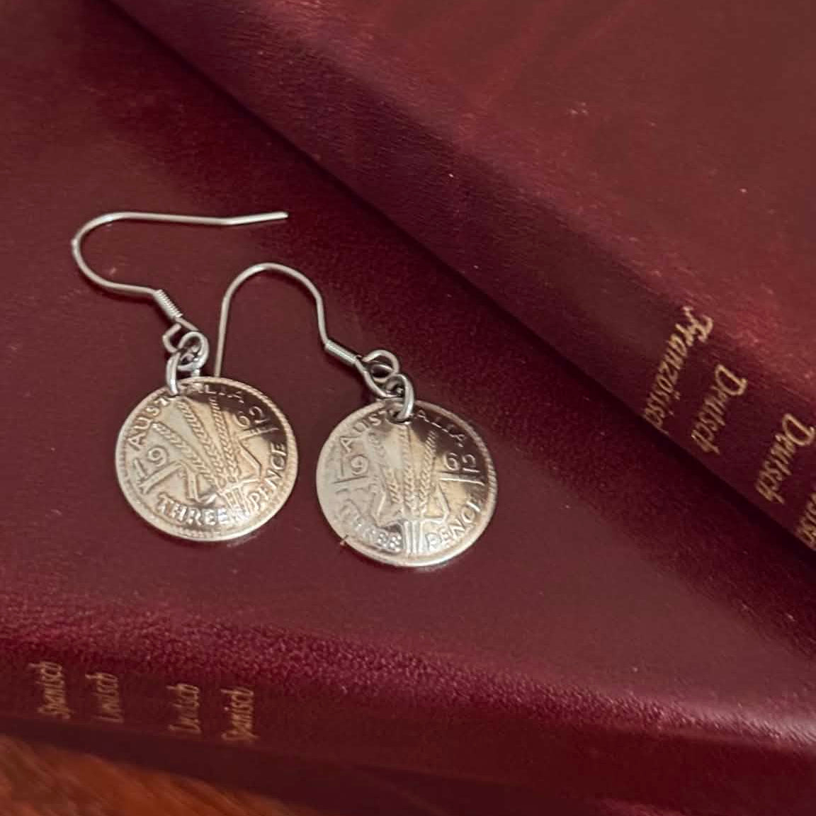 MOLLY MADE- Genuine 1962 Australian Threepence coin earrings