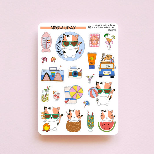 SWALLOW WIND ART - MEOWLIDAY CAT HOLIDAY ROAD TRIP - STICKER SHEET