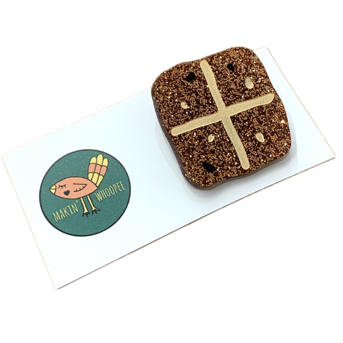 MAKIN' WHOOPEE - Mini Hot Cross Bun Brooch- Copper Glitter