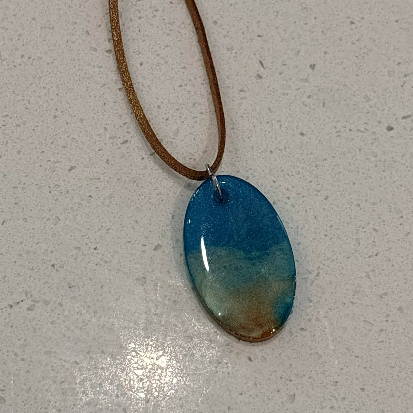 BRENDA STONE ART - Oval Ocean Pendant Suede 1