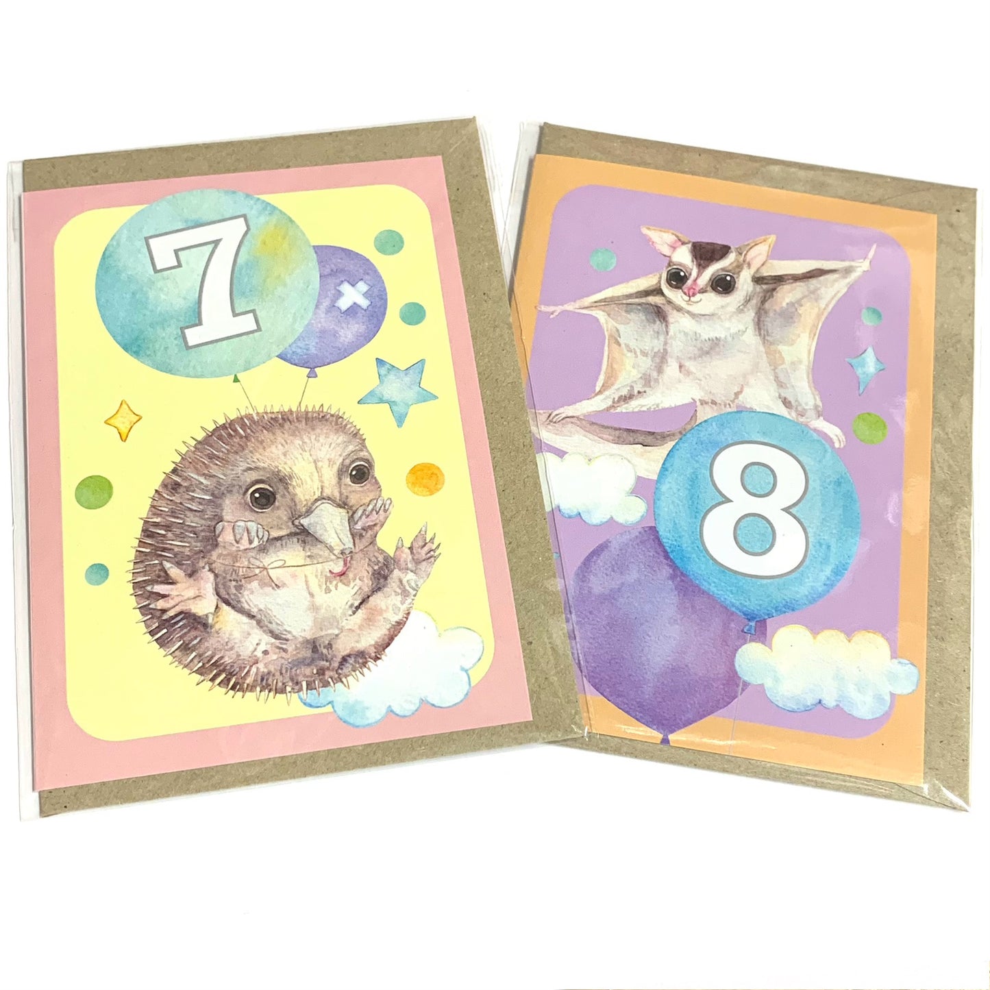 WATERCOLOURS BY CAT- "Seven - Echidna"- Australian Animal Kids Age Card