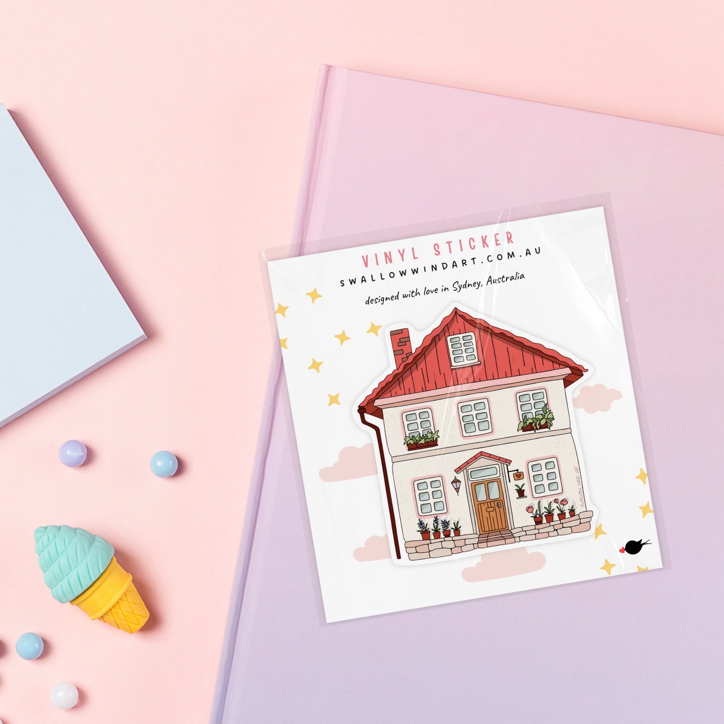 SWALLOW WIND ART - COSY COTTAGE - VINYL STICKER