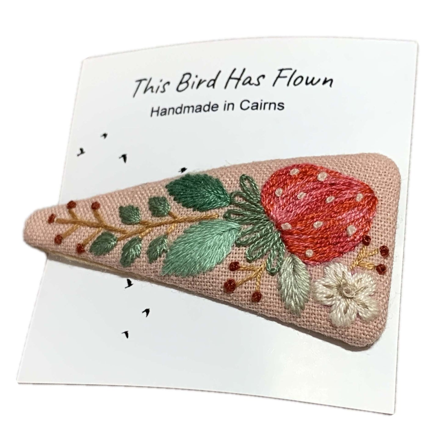 THIS BIRD HAS FLOWN - STRAWBERRY - Embroidered Hair Clip