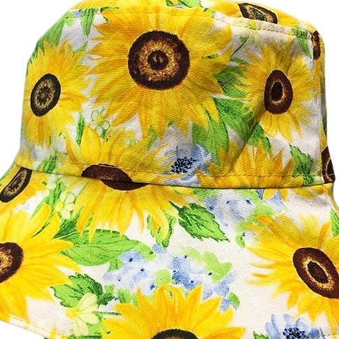 Teacups n Quilts - Sunflowers and Blue Flowers Fabric Hat - Kids Size Large