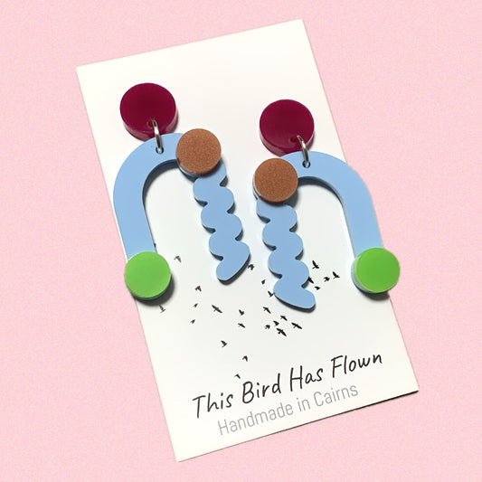 THIS BIRD HAS FLOWN - “Memphis- Blue” DANGLE EARRINGS
