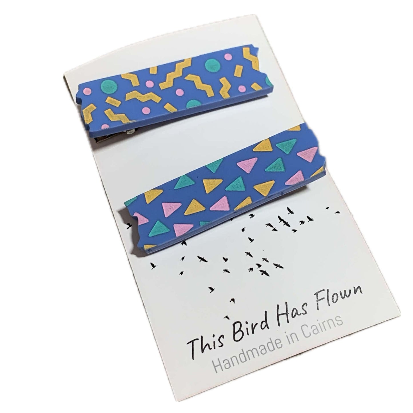 THIS BIRD HAS FLOWN - Blue Confetti - Hand Painted Acrylic Alligator Hair Clips