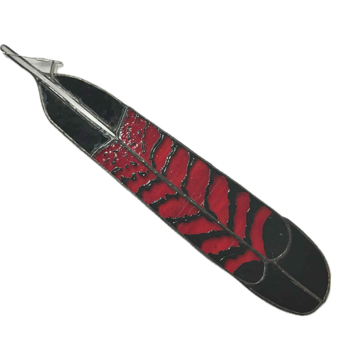 SWAN GLASS -RED TAILED BLACK COCKATOO FEATHER FEMALE - STAINED GLASS ORNAMENT