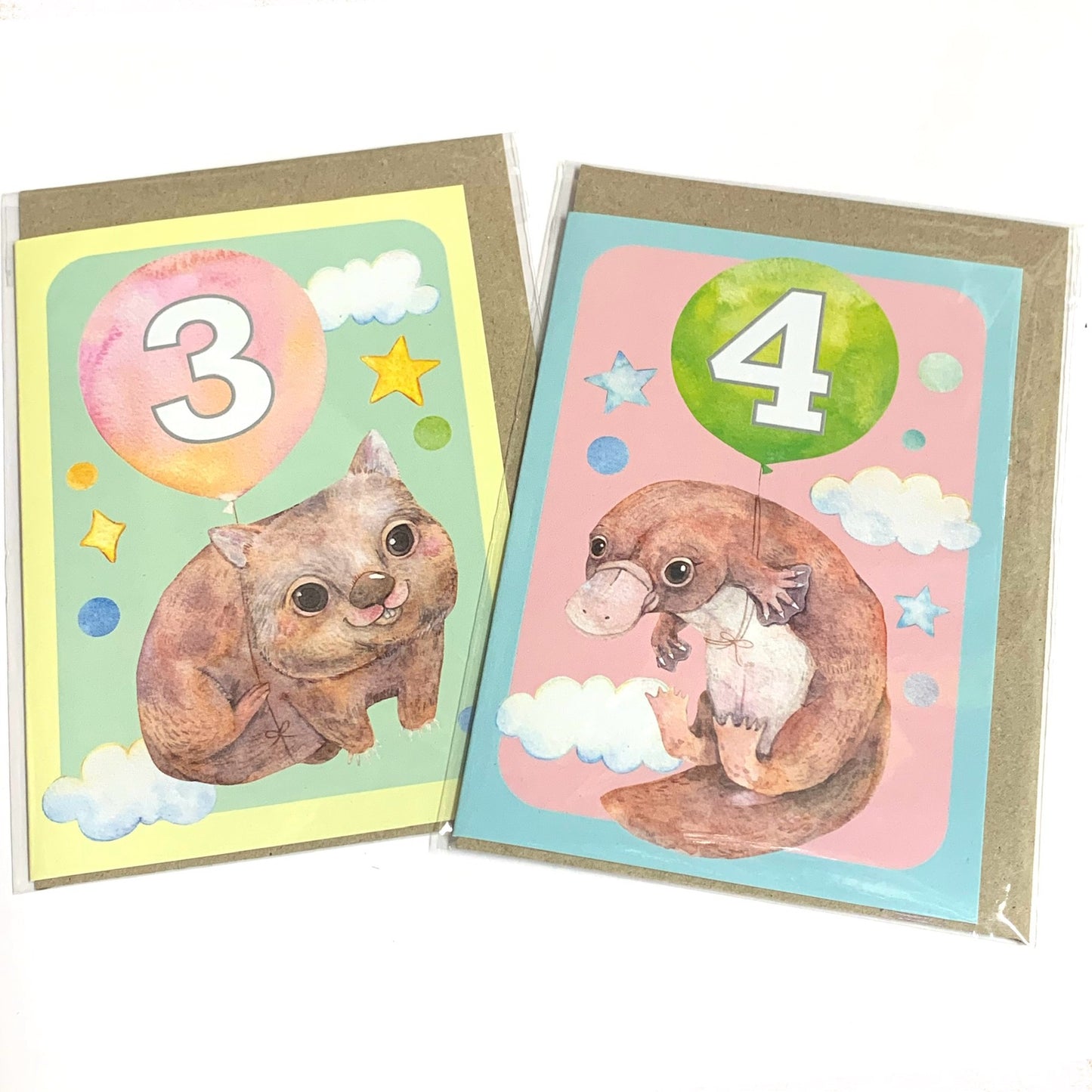 WATERCOLOURS BY CAT- "Four - Platypus"- Australian Animal Kids Age Card