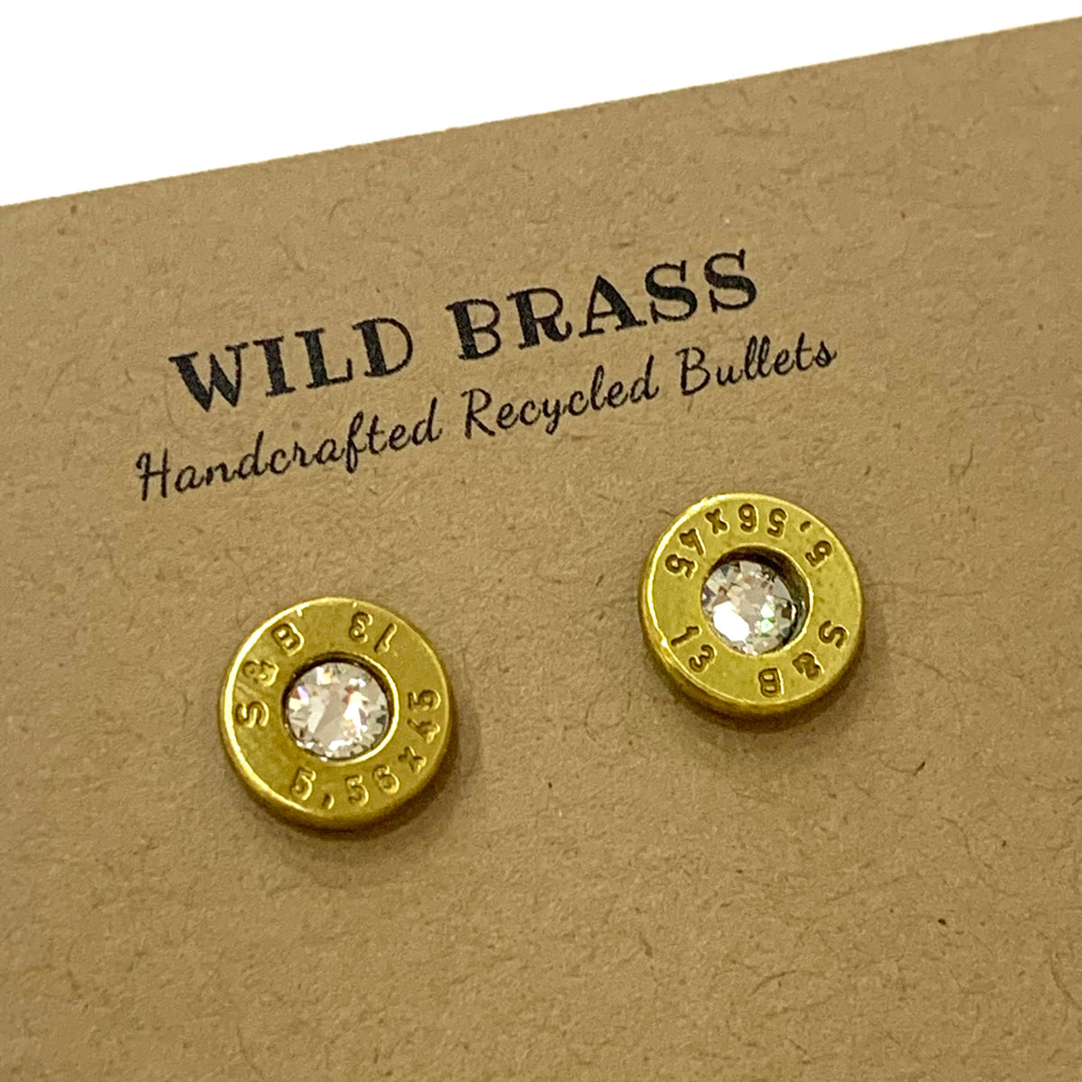 WILD BRASS- Small Studs- Clear Swarovski Crystal