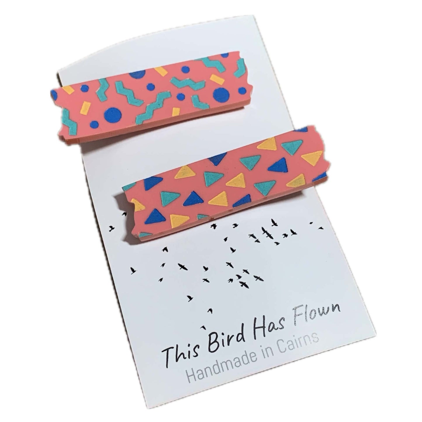THIS BIRD HAS FLOWN - Raspberry Confetti - Hand Painted Acrylic Alligator Hair Clips