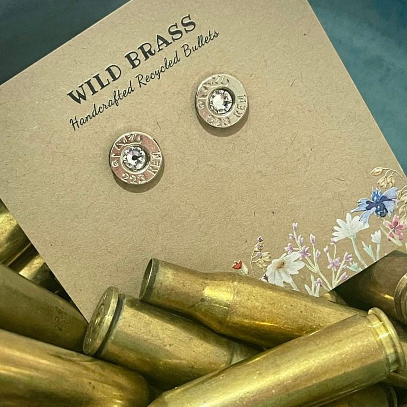 WILD BRASS- Small Studs- Dark Green Swarovski Crystal