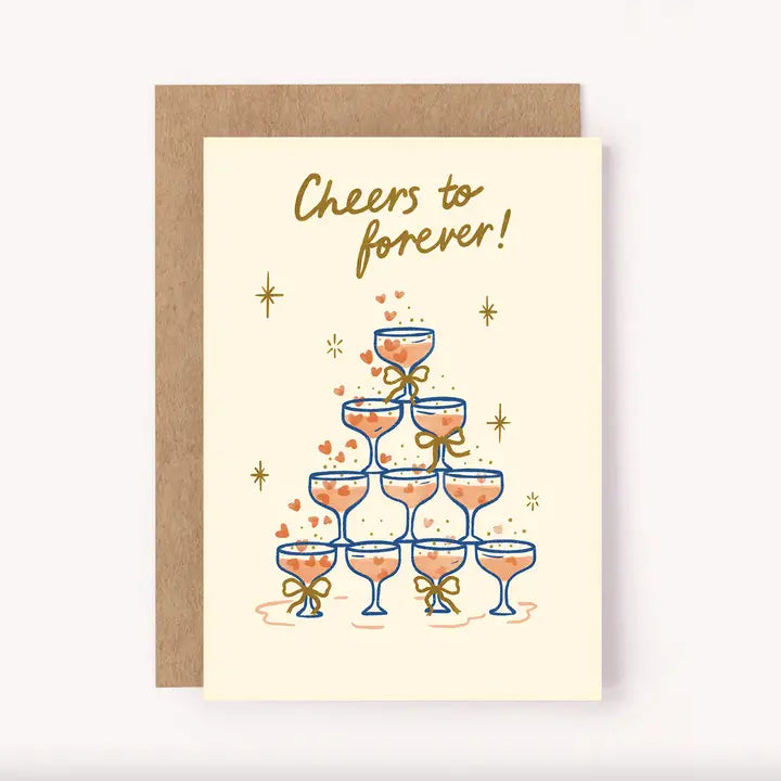 LAUREN SISSONS STUDIO- "Cheers To Forever" Champagne Wedding or Engagement Card