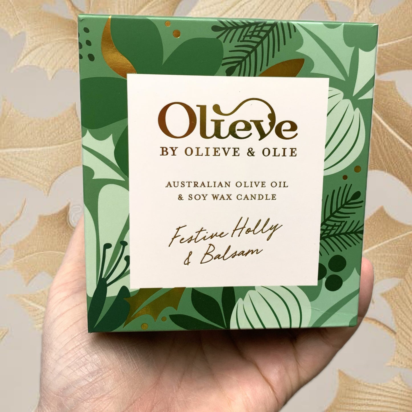 OLIEVE AND OLIE- "Festive Holly & Balsam"- Christmas Candle- Green Box