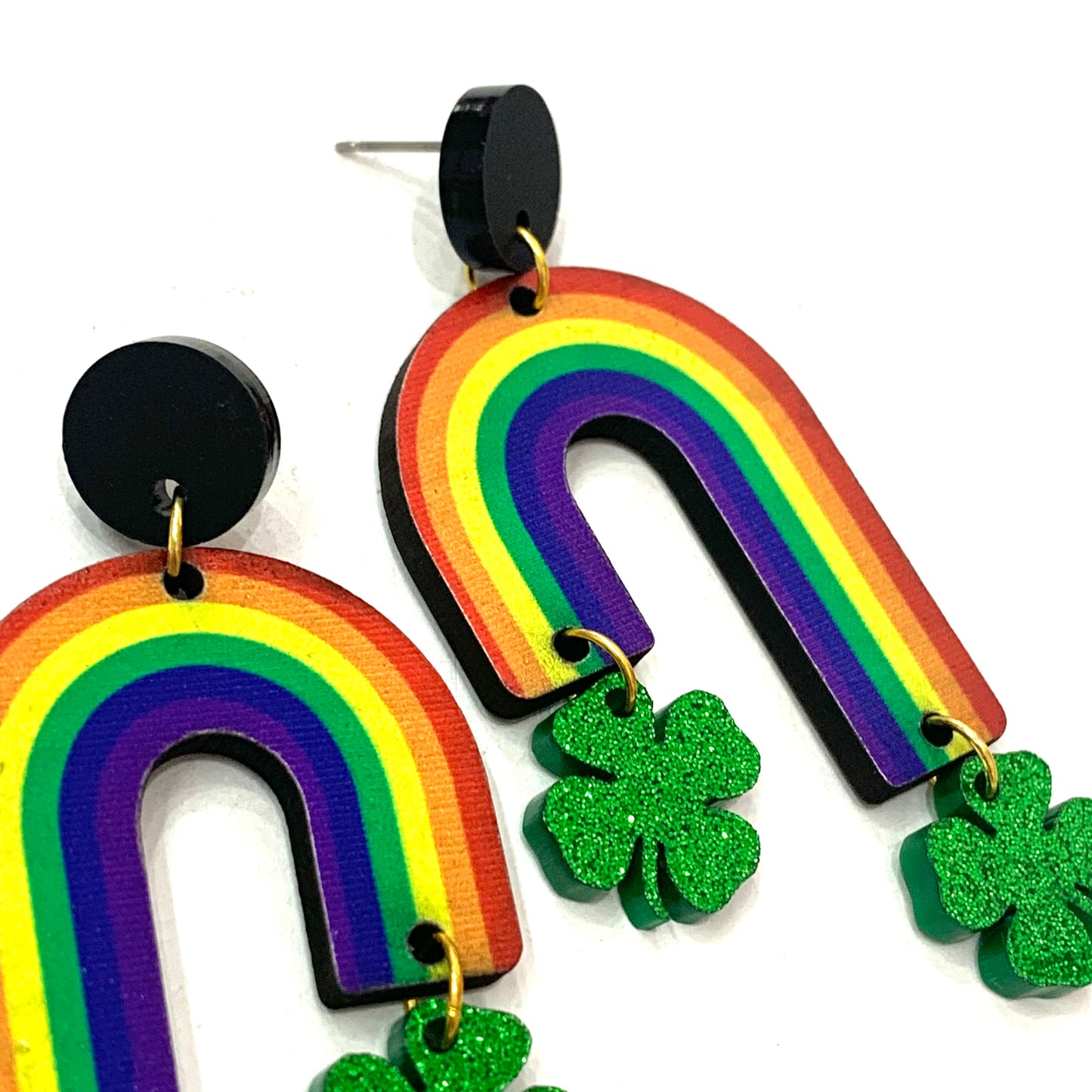 MAKIN' WHOOPEE - Rainbow & Four Leaf Clover Dangle Earrings