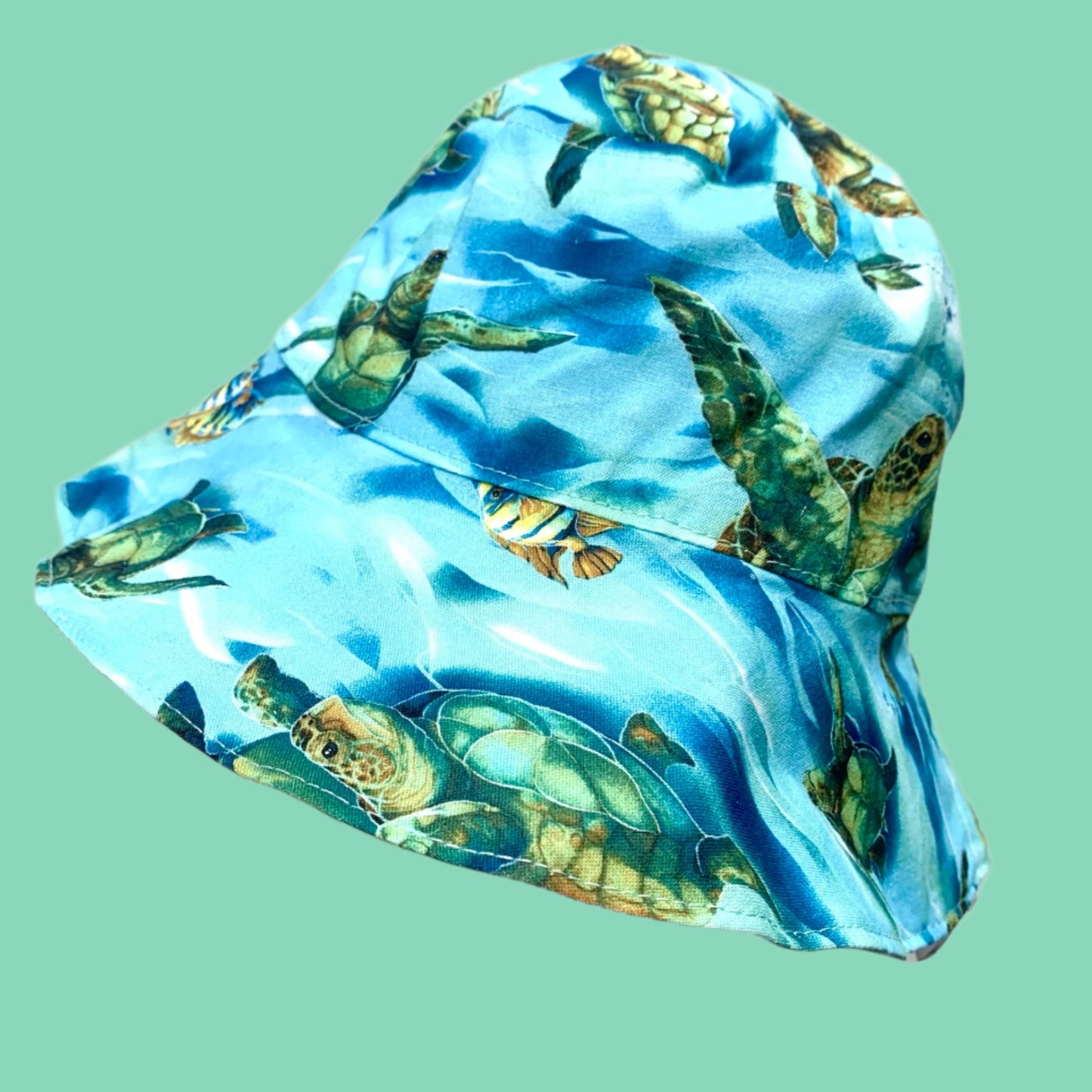 Teacups n Quilts- Turtles & Fish Fabric Hat - Kids Size Large